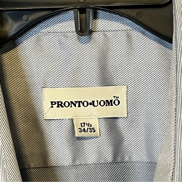 Pronto-Uomo Men’s Button Down Long Sleeve, Gray Shirt. 17 1/2 (34/35) - Picture 7 of 8